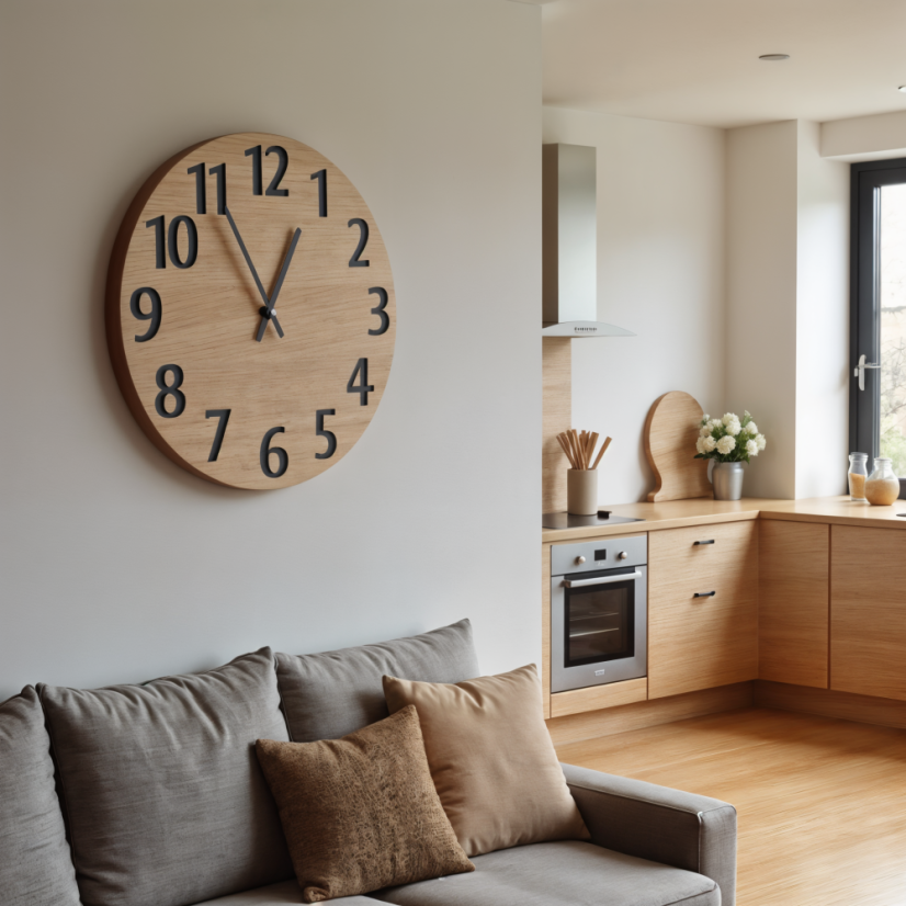 Dubové hodiny BELLA – černá čísla, minimalistický styl