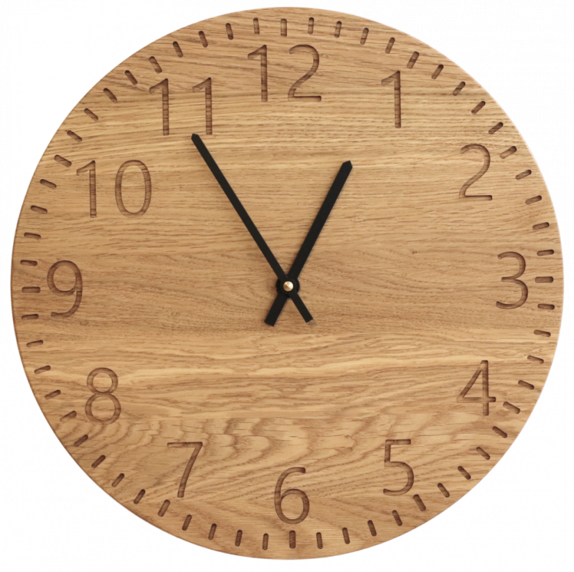 Dřevěné hodiny ALLIN – dubové hodiny s číselným ciferníkem a frézovanými detaily
