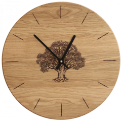 Dřevěné hodiny OAK – dubové hodiny s gravírovaným stromem, přírodní motiv