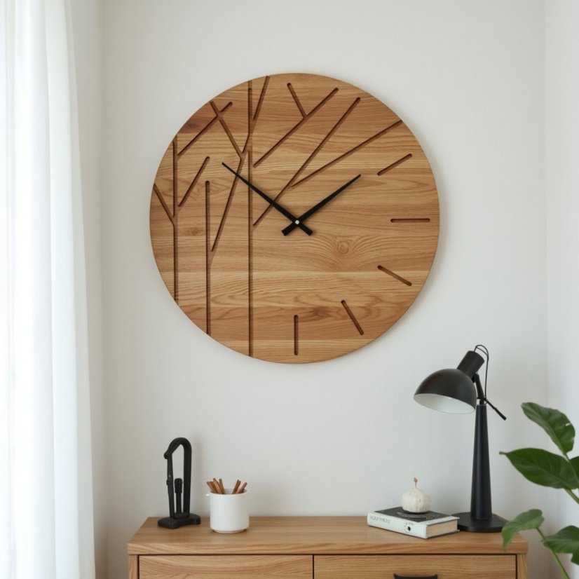 Dřevěné hodiny TREE – elegantní kruhový tvar, přírodní linie
