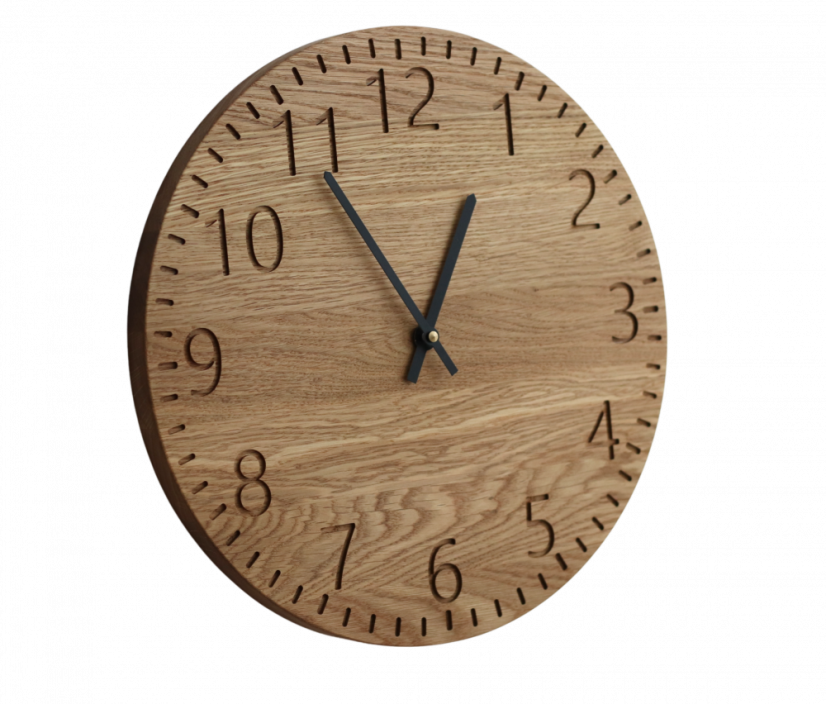 Dřevěné hodiny ALLIN – přírodní dub s čísly a minutovými čárkami, tichý chod