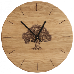 Dřevěné hodiny OAK – dubové hodiny s gravírovaným stromem, přírodní motiv